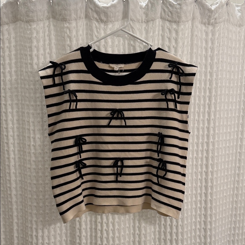 Striped Black and Cream Knit Top